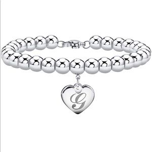 Initial S Heart Charm Bracelets 6mm Stainlessp Beads 26